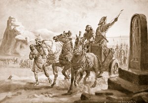 Tiglath-Pileser IV framför citadellet i Turushpa, illustration från "Hutchinson