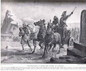 Tiglath-Pileser IV framför citadellet i Turushpa, illustration från "Hutchinson