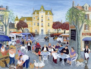 Stadstorg i Bourgogne (olja på duk) av Margaret Loxton