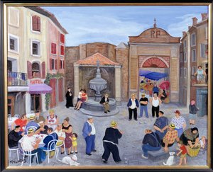 By i Provence (olja på duk) av Margaret Loxton