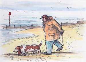 Promenad med hunden - 02 (penna och akvarell) av Margaret Loxton