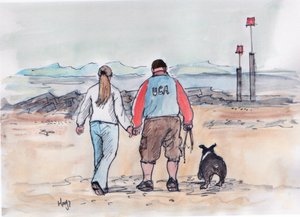 Promenad med hunden - 04 (penna och akvarell) av Margaret Loxton