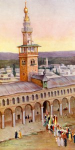 Förgården till den stora moskén i Damaskus (färglitografi) av Margaret Thomas