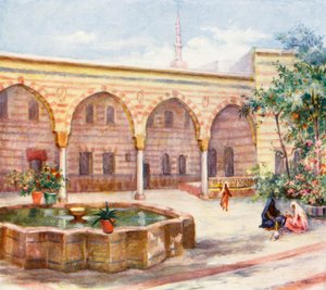 Hovet i Asad Pashas hus, Damaskus (färglitografi) av Margaret Thomas
