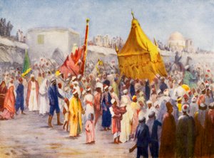Återvändande av Haj från Mecka till Damaskus (färglitografi) av Margaret Thomas