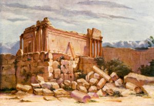 Det lilla templet, Baalbek, exteriör (färglitografi)
