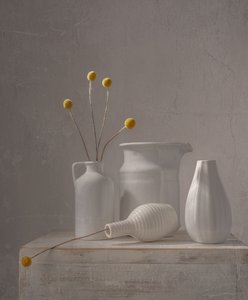 Vita vaser med gula blommor