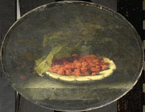 Stilleben med jordgubbar i en vit skål av Margaretha Roosenboom