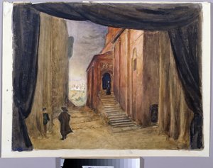 Dekor som förberedelse för operan "Pierres gäst", av Alexandre Dargomyjski (1813-1869) av Margarita Genrichovna Genke-Shifrina