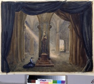 Dekor som förberedelse för operan "Pierres gäst", av Alexandre Dargomyjski (1813-1869) av Margarita Genrichovna Genke-Shifrina