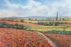Cotswold poppy field, 2022 (pastell) av Margo Starkey