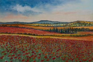 Vallmofält..Flandern, 2020 (pastell) av Margo Starkey