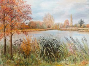 Themsen nära Windsor, 2022 (pastell) av Margo Starkey