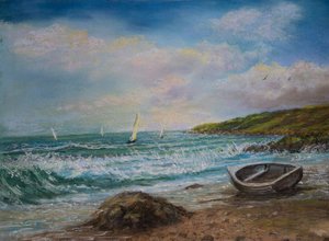 Utsikt från Lands End Cornwall (pastell) av Margo Starkey