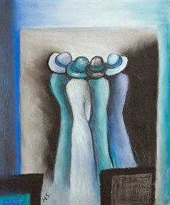 Viskande damer, 2022 (pastell) av Margo Starkey