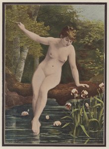 Badet (färg litho) av Marguerite Arosa