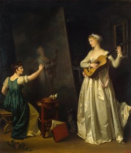 Konstnär som målar ett porträtt av en musiker, 1790-talet.