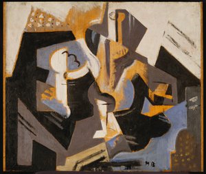 Kubistiskt stilleben i blått och grått, ca 1917 (olja ombord)