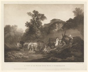 Arbetare vilar vid Cumberland Coal Mine A View of the Black-Lead Mine, i Cumberland (titel på objekt) av Maria Catharina Prestel