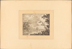 Landskap med flod och stad av Maria Catharina Prestel after Jan van Huysum