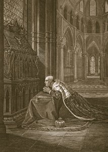 Lewis VII, kung av Frankrike, före Becketts grav, graverad av W. Sharp, illustration från David Humes "The History of England", pub. av R. Bowyer, London, 1812