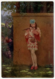 Chaucers Canterbury Tales: "Sjungande han var, eller flöjtspelande, hela dagen lång" (färg litho)