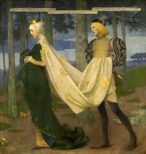 Drottningen och sidan ("There Once Was A King"" av Heinrich Heine) av Stokes, Marianne (1855-1927). Olja på duk, storlek: 101x96,5, , Privat samling