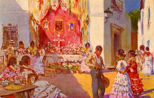 Gatualtare för La Cruz de Mayo-festivalen. Sevilla, Spanien (illustration) av Mariano Bertuchi