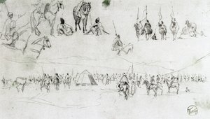 Landskap med spansk militär och morer av Mariano Fortuny y Marsal