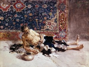 Opiumrökaren. Opium rökare. Målning av Mariano Fortuny y Marsal (1838-1874)