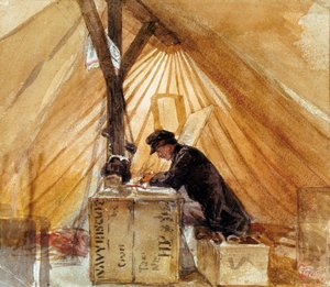 Vårt tält. Målning av Mariano Fortuny (1838-1874). Akvarell, avrättad under afrikanska kriget (1859-1860), spansk skola, romantisk konst. Salvador Vilaseca Regional Museum, Reus (Spanien).