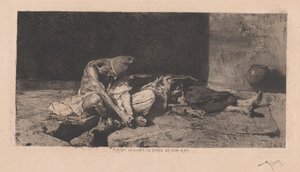 Arabe veillant le corps de son ami (arab som vakar över sin väns kropp) av Marià Fortuny