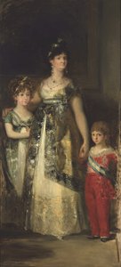 Drottningen av Spanien och prinsarna. Kopia från Goya av Mariano Fortuny y Marsal