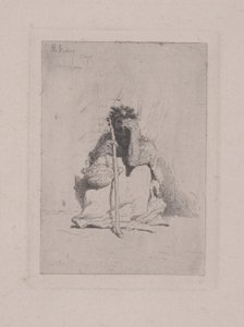 Untitled - Hukande figur med käpp (etsning) av Mariano José María Bernardo Fortuny y Carbó