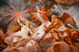 Romulus välkomnas i Olympus av Jupiter. Detalj av "Apotheosis of Romulus" 1775 -1779, fresk
