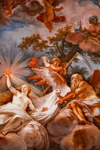 Romulus välkomnas i Olympus av Jupiter. Detalj av "Apotheosis of Romulus" 1775 -1779, fresk