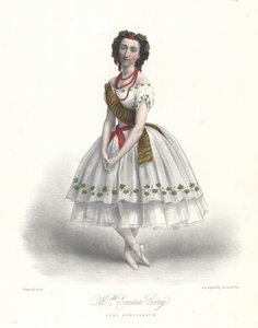 Franska balettdansösen Emma Livry i Felicien Davids balett Herculanum på Parisoperan av Marie Alexandre (after) Alophe
