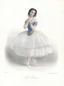 Italienska balettdansösen Amalia Ferraris i Ballet des Elfes på Parisoperan, c1860 (färg litho) av Marie Alexandre (after) Alophe
