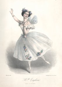 Italienska balettdansösen Marie Taglioni i sin far Filippo Taglionis balett Le Sylphide på Parisoperan av Marie Alexandre (after) Alophe