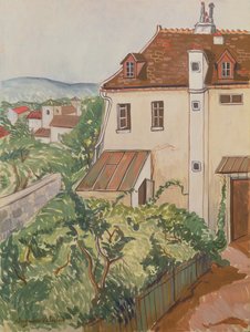 Utsikt över en trädgård (wc och penna på papper) av Marie Clementine (Suzanne) Valadon
