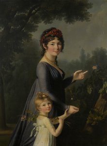 Porträtt av Marie Geneviève Lemoine med sin dotter Anne Aglaé Deluchi i en park.