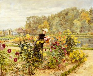 En elegant kvinna i en rosenträdgård,
