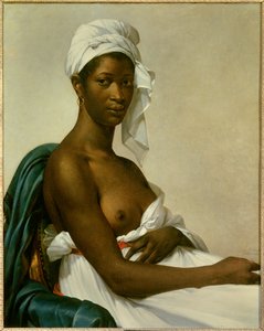 Porträtt av Negress En svart kvinna med gissade bröst. Målning av Marie-Guillemine Benoist, född Marie Guillemine de Laville-Leroux (1768-1826) 1800 sön. 0,81x0,65 m - Porträtt av en negerare - Målning av Marie Guillemine Benoist (1768-1826), olja på duk (