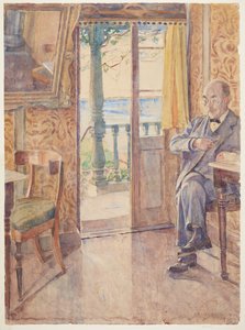 Målaren Tom Petersen, sittande på en veranda