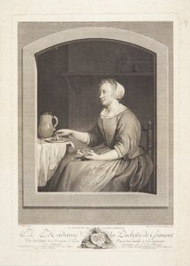 En holländsk kvinna som äter frukost, sett genom ett fönster av Marie Louise Adélaïde Boizot