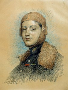Porträtt av Georges Guynemer (1894-1917), fransk krigspilot. Teckning av februari 1916. Teckning av Marie Louise Catherine Breslau (1856-1928) ec.suis.