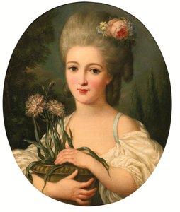 Porträtt av en flicka som håller i en blomkruka