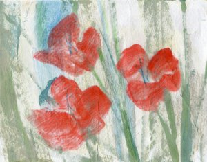 Röda blommor, 2020 (blandteknik på A4-papper)