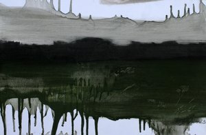 Osynligt landskap, 2023 (olja och kol på papper) av Marina Falco