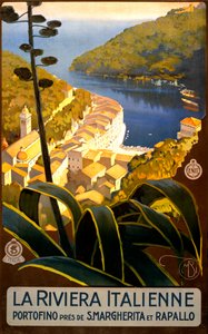 Italienska Rivierans reseaffisch, ca 1920 (litho)
